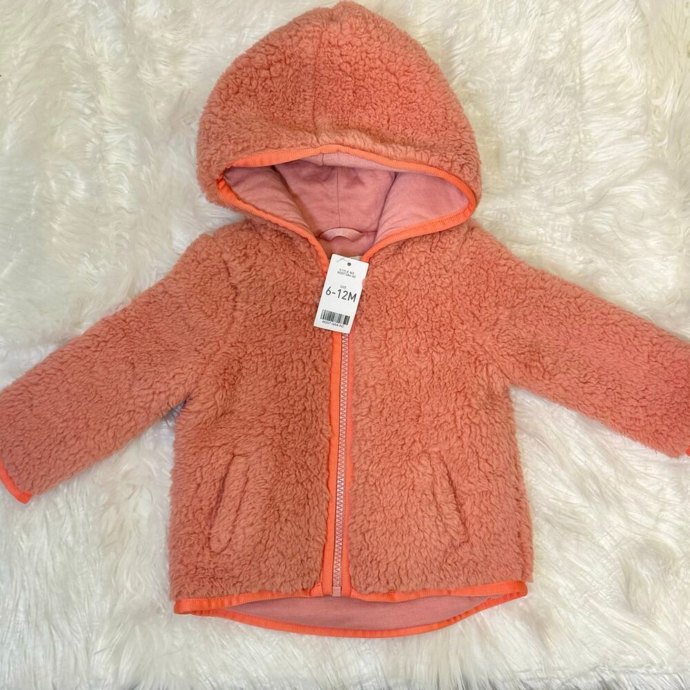 NWT Peach Pink Baby Sherpa Hooded Jacket Rockets of Awesome Sz 6-12 Mos Fuzzy